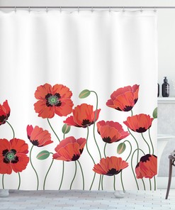 Natural Poppy Garden Floral Shower Curtain For Vintage Look