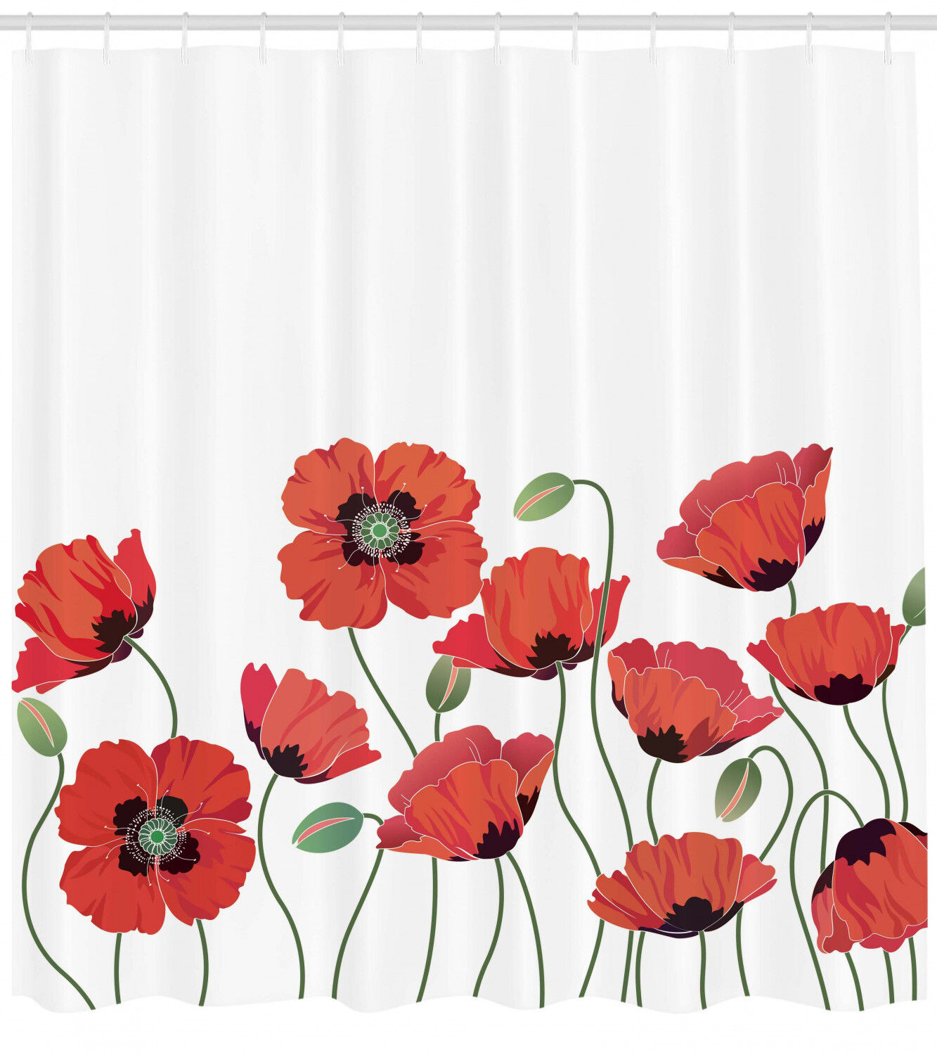 Natural Poppy Garden Floral Shower Curtain For Vintage Look