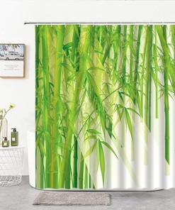 Natural Scenery Green Bamboo Printing Shower Curtain For Bathroom Decor