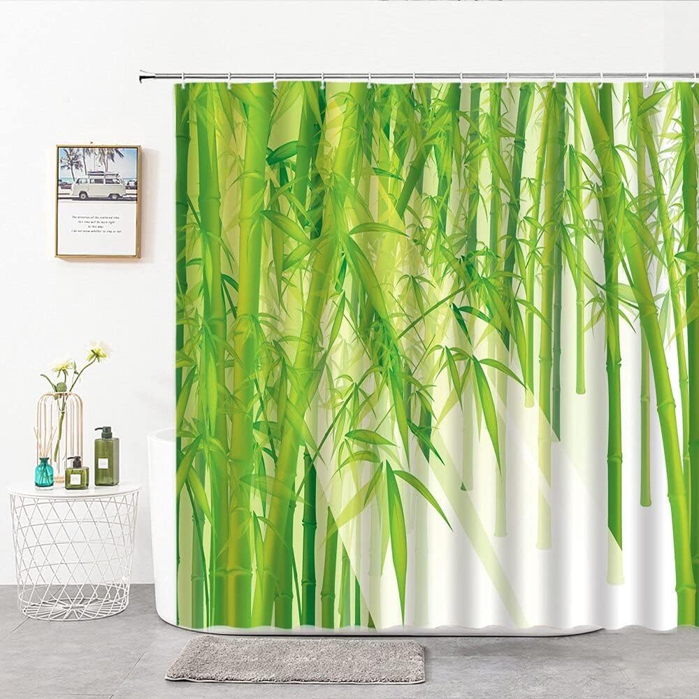 Natural Scenery Green Bamboo Printing Shower Curtain For Bathroom Decor