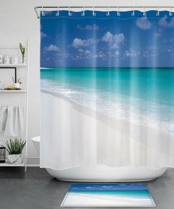 Natural Scenery Ocean Beach Shower Curtain with Tropical Design, for Bathroom Accessory 