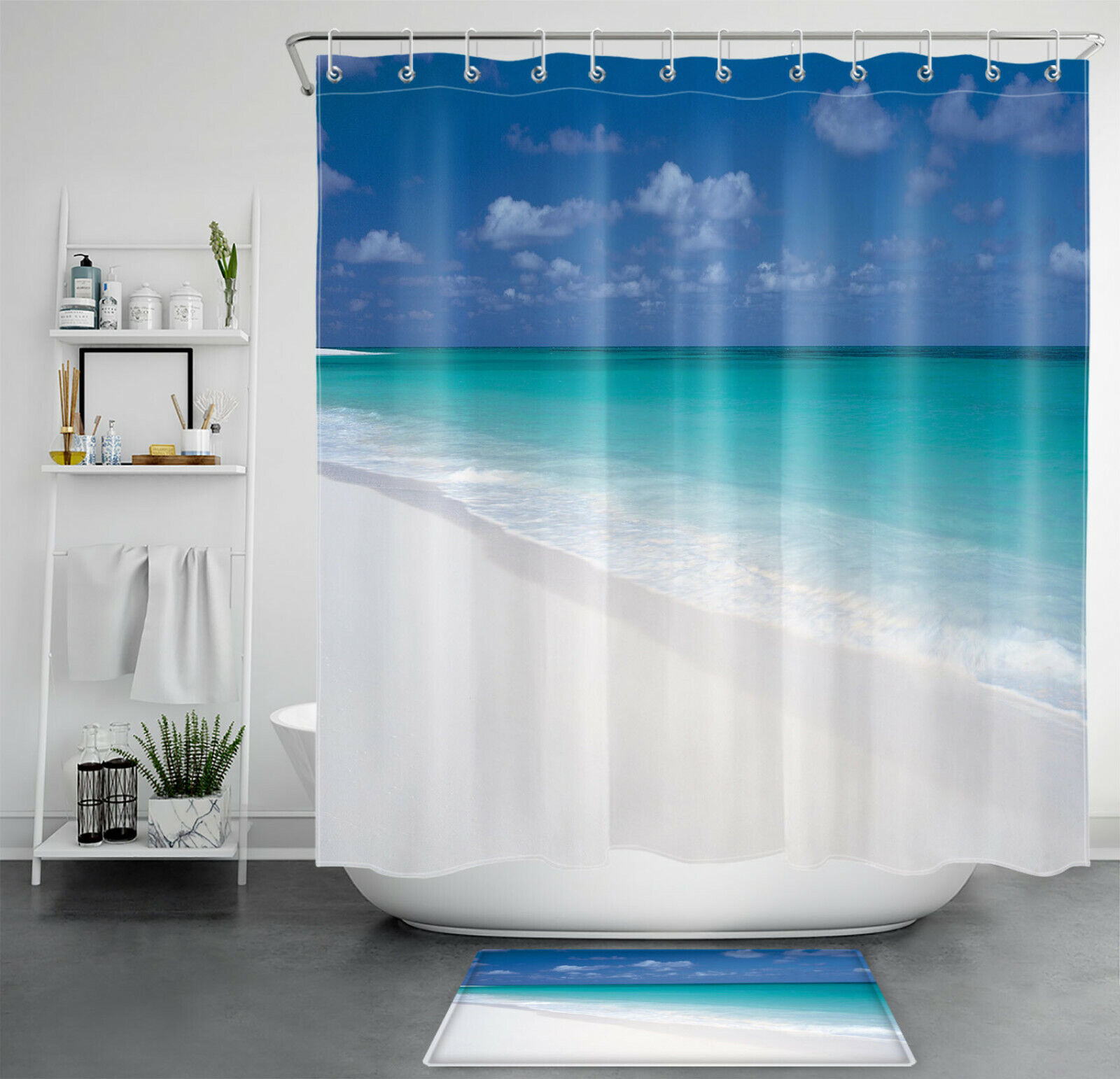 Natural Scenery Ocean Beach Shower Curtain with Tropical Design, for Bathroom Accessory
