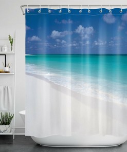 Natural Scenery Ocean Beach Shower Curtain with Tropical Design, for Bathroom Accessory