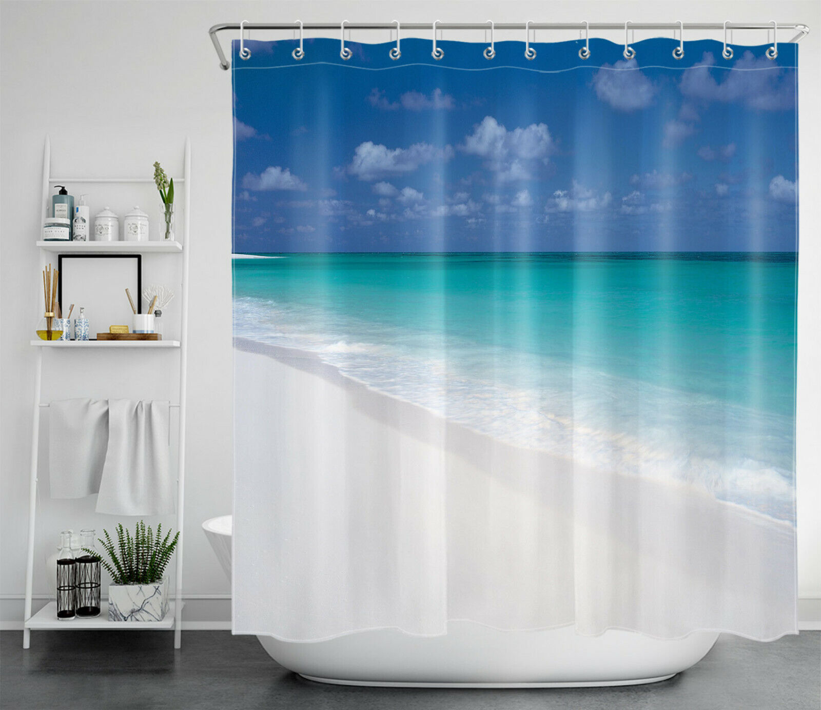 Natural Scenery Ocean Beach Shower Curtain with Tropical Design, for Bathroom Accessory