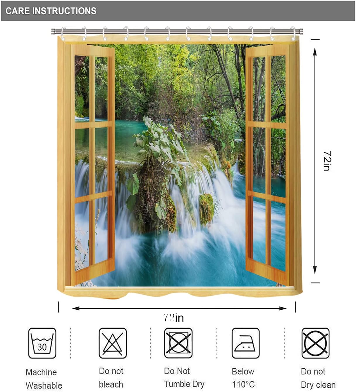 Natural Scenery Shower Curtain, Forest Waterfall Window Curtain for Bathroom