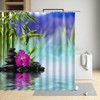 Natural Scenery Shower Curtain With Green Bamboo And Stone For Bathroom Decor