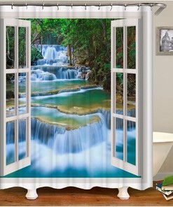Natural Shower Curtain With Waterfall Pattern For Scenic Bathroom Decor