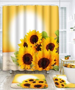 Natural Sunflowers Shower Curtain | Golden Sun Sunrise Sunset Bathroom Decor