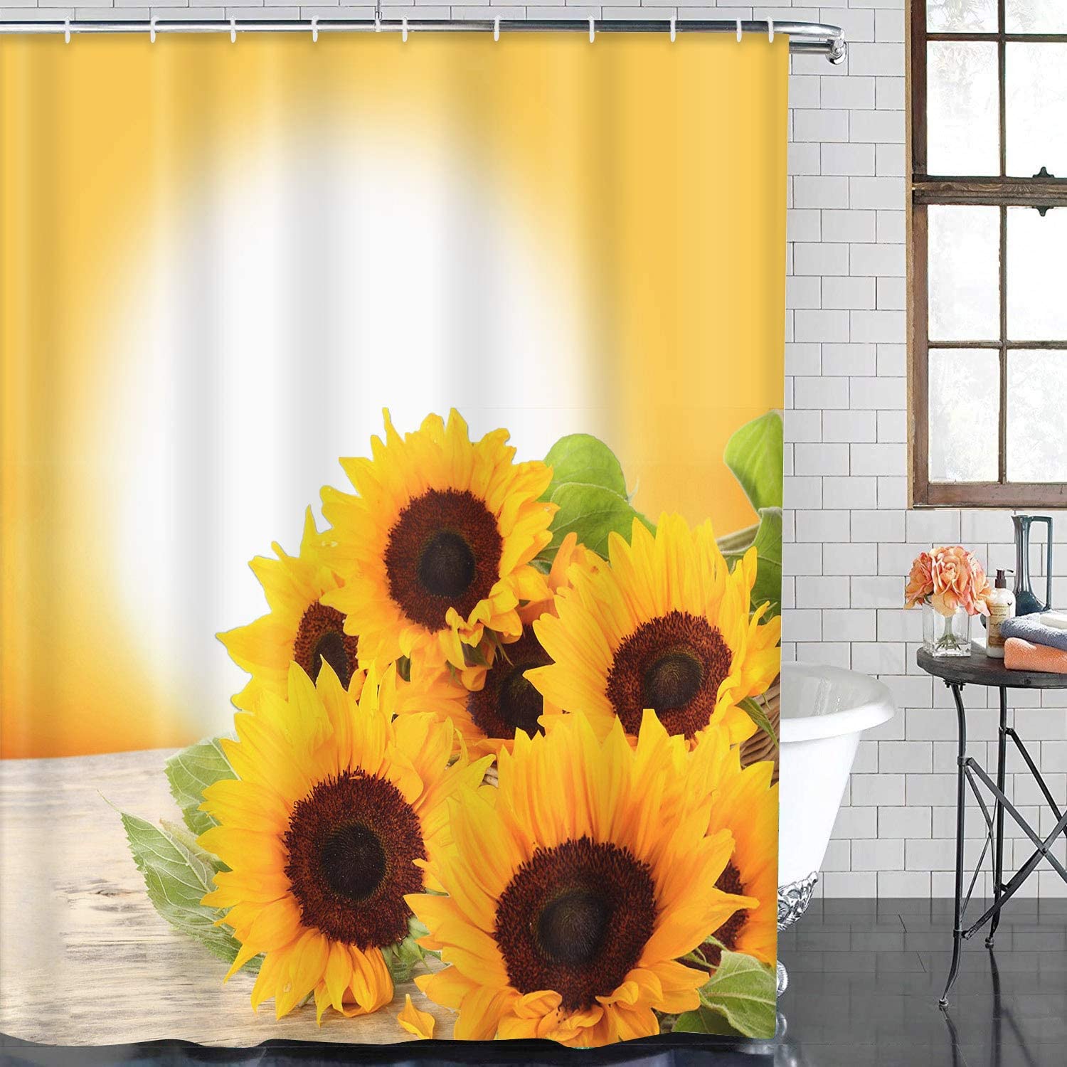 Natural Sunflowers Shower Curtain | Golden Sun Sunrise Sunset Bathroom Decor - Image 2
