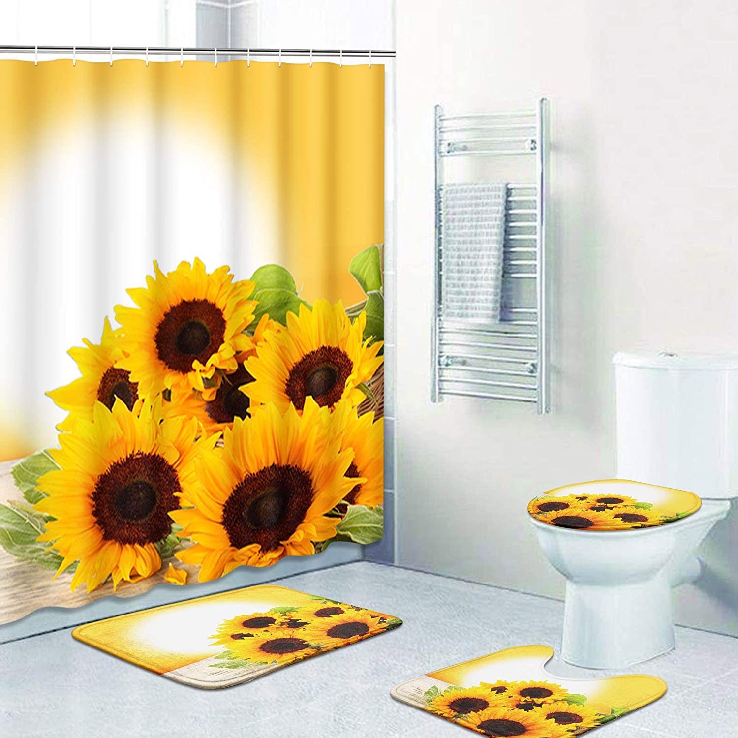 Natural Sunflowers Shower Curtain | Golden Sun Sunrise Sunset Bathroom Decor - Image 3