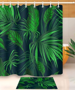 Natural Tropical Leaves Shower Curtain & Bathroom Mat Set, Waterproof Fabric for Stylish Decor
