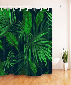 Natural Tropical Leaves Shower Curtain & Bathroom Mat Set, Waterproof Fabric for Stylish Decor