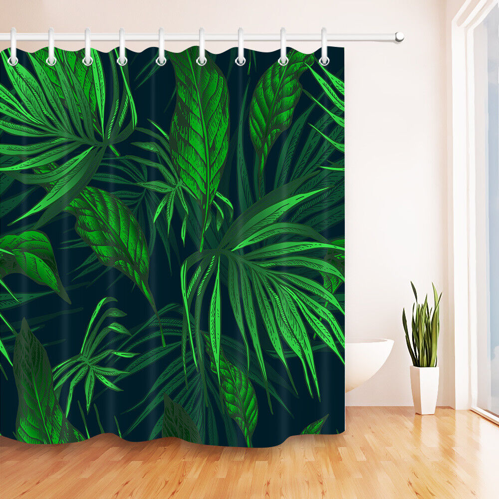 Natural Tropical Leaves Shower Curtain & Bathroom Mat Set, Waterproof Fabric for Stylish Decor