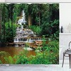 Natural Tropical Waterfall Scenery Print Shower Curtain With Long Path Design