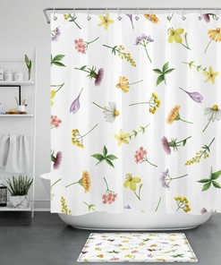 Natural Wildflower Shower Curtain - Elegant Botanic Bathroom Accents 