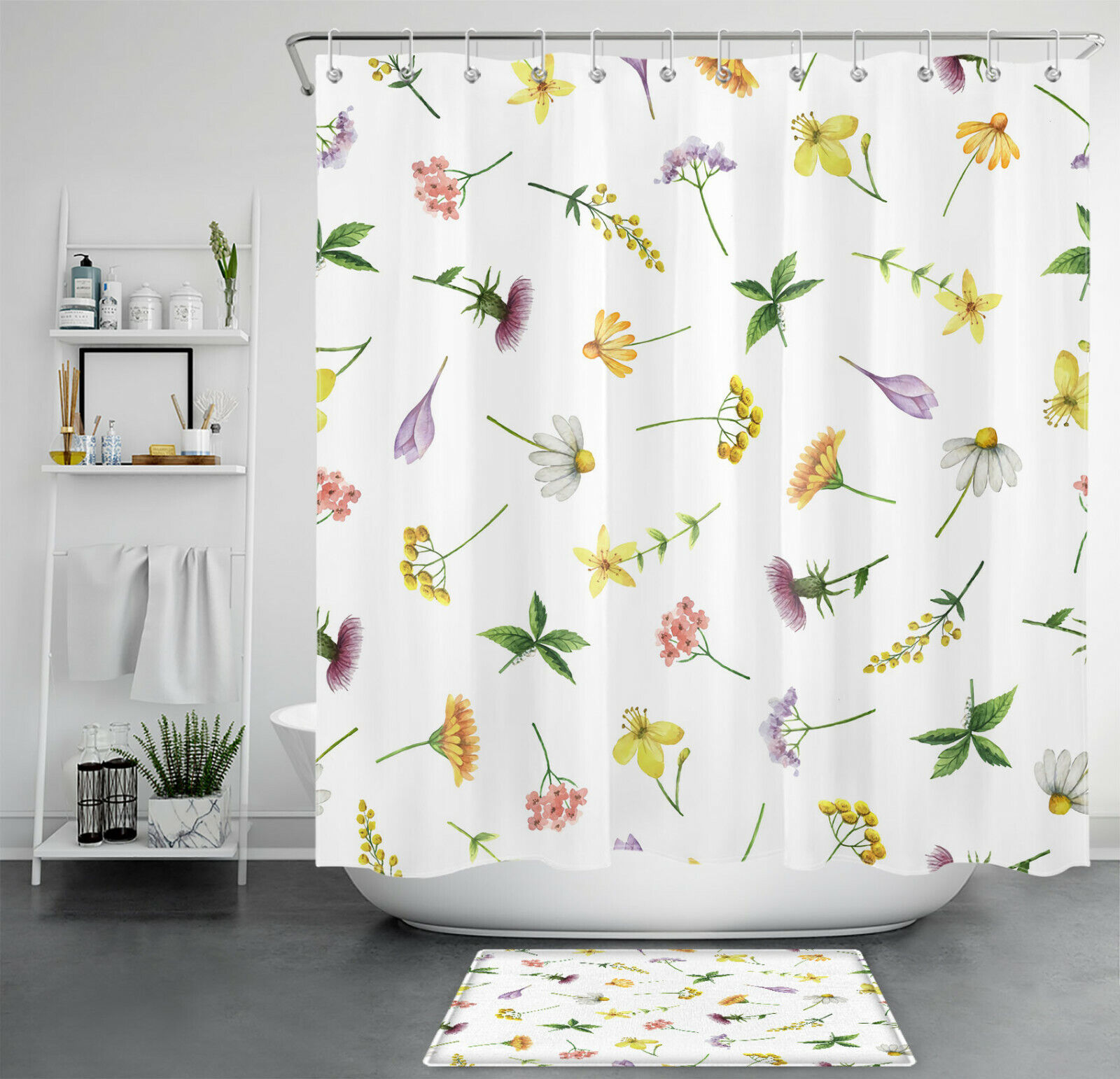 Natural Wildflower Shower Curtain - Elegant Botanic Bathroom Accents