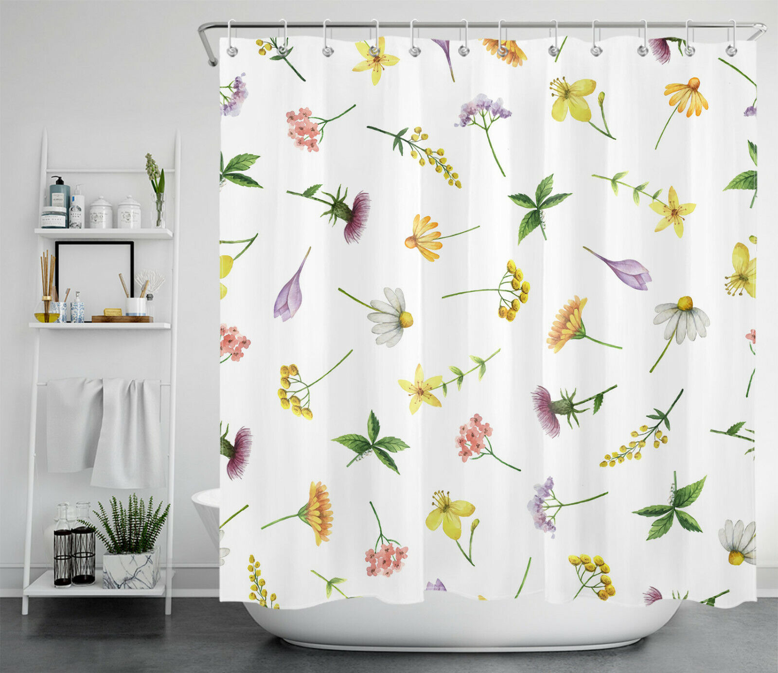 Natural Wildflower Shower Curtain - Elegant Botanic Bathroom Accents