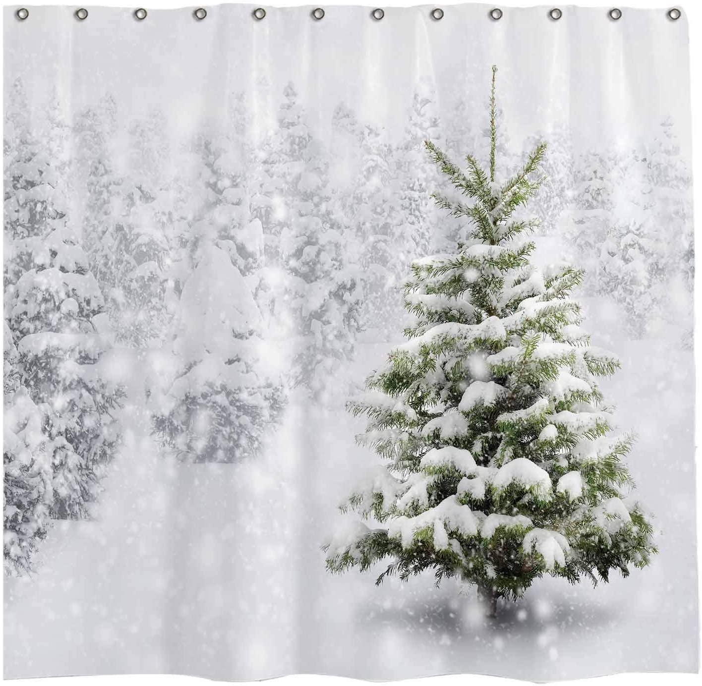 Natural Winter Forest Snowflake Christmas Shower Curtain By Allenjoy - Waterproof And Durable Bathtub Sets