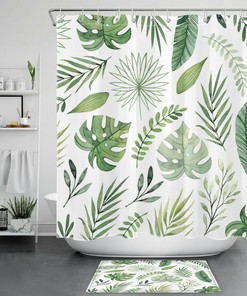 Natural and Refreshing: Palm Leaf Monstera Green Plant Shower Curtain for Your Tropical Bathroom Decor
