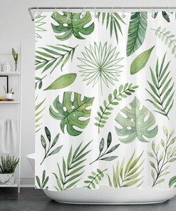 Natural and Refreshing: Palm Leaf Monstera Green Plant Shower Curtain for Your Tropical Bathroom Decor