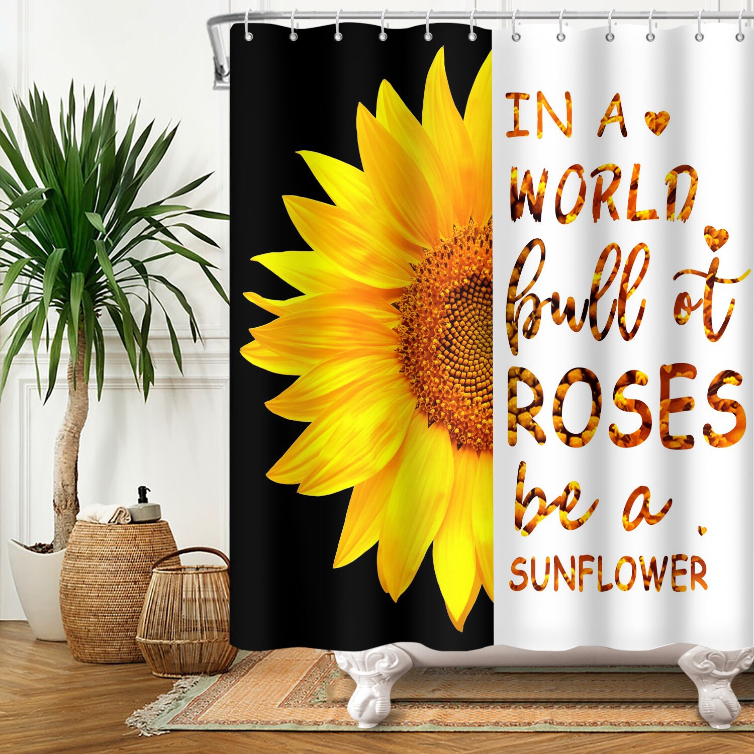 Nature Botanical Rustic Floral Shower Curtain with Sunflowers for Bathroom Homes
