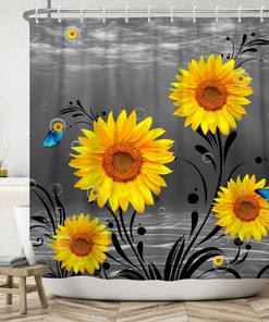 Nature Botanical Rustic Floral Shower Curtain with Sunflowers for Bathroom Homes