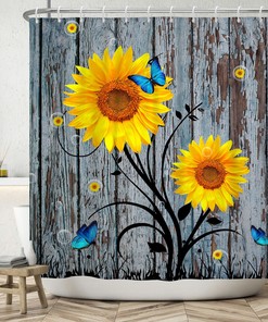 Nature Botanical Rustic Floral Shower Curtain with Sunflowers for Bathroom Homes
