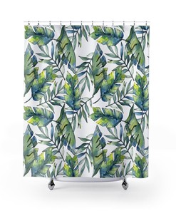 Nature Botanical Tropical Shower Curtain With Green Leaves And Unique Prints For Your Bathroom 