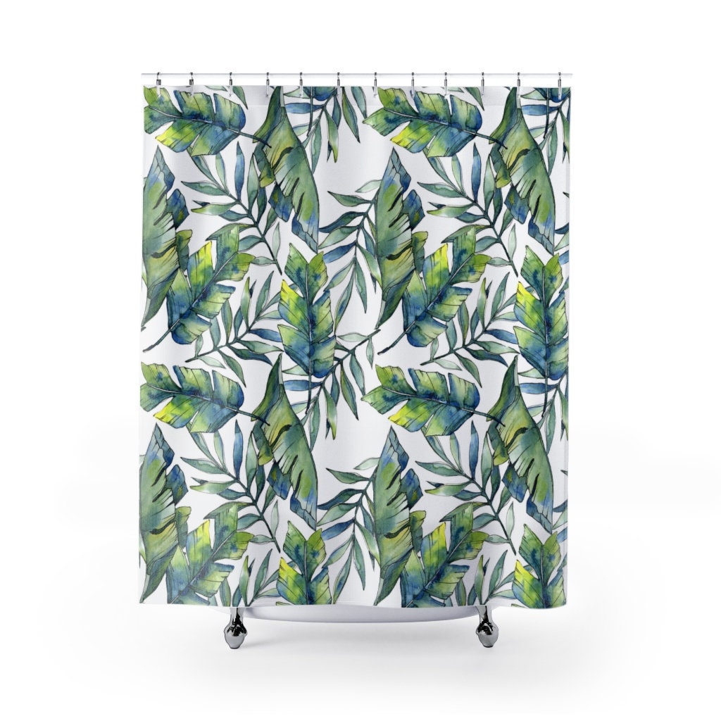 Nature Botanical Tropical Shower Curtain With Green Leaves And Unique Prints For Your Bathroom