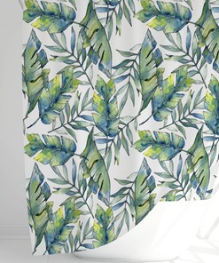 Nature Botanical Tropical Shower Curtain With Green Leaves And Unique Prints For Your Bathroom