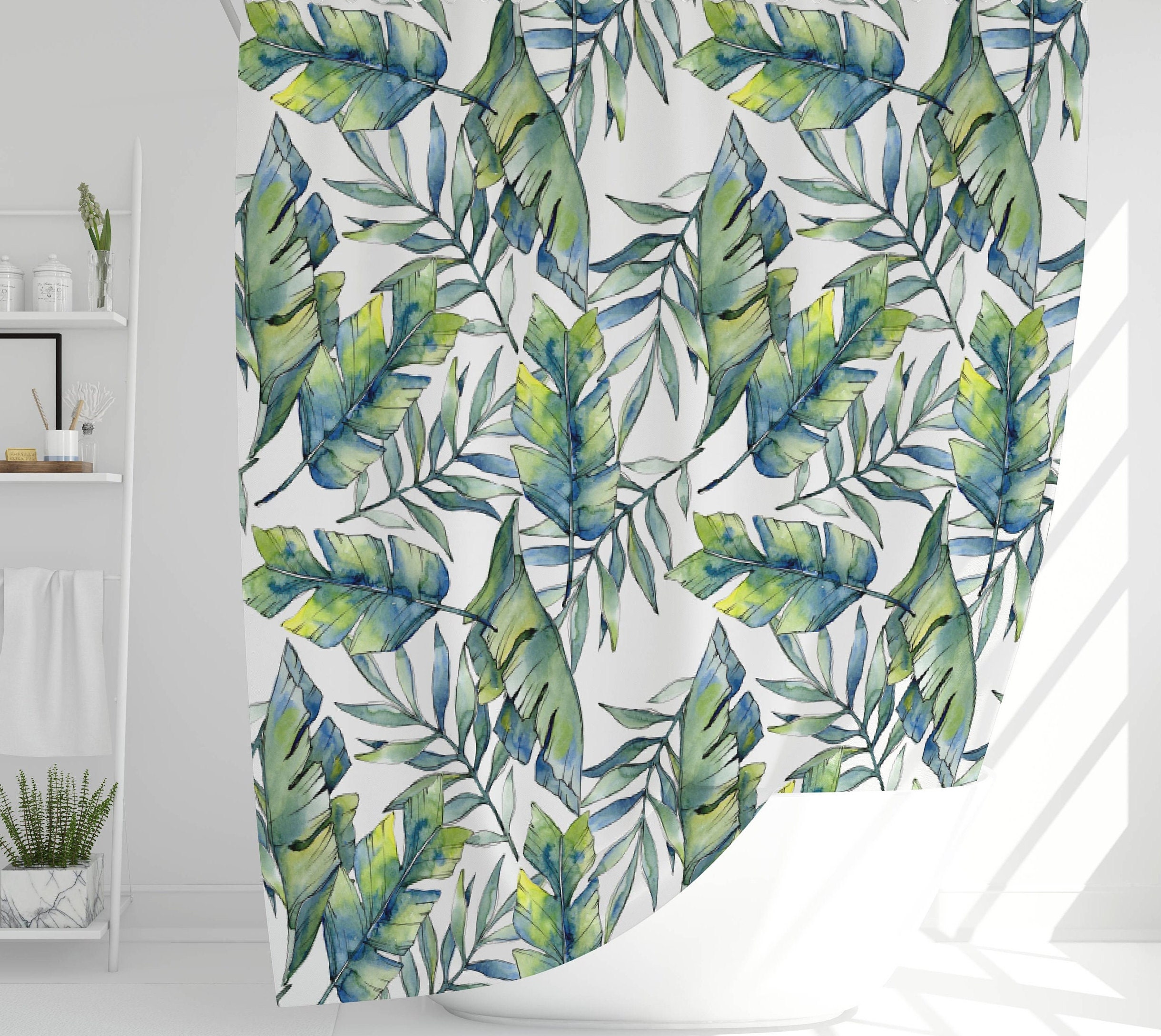 Nature Botanical Tropical Shower Curtain With Green Leaves And Unique Prints For Your Bathroom