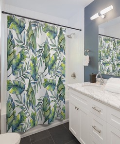 Nature Botanical Tropical Shower Curtain With Green Leaves And Unique Prints For Your Bathroom