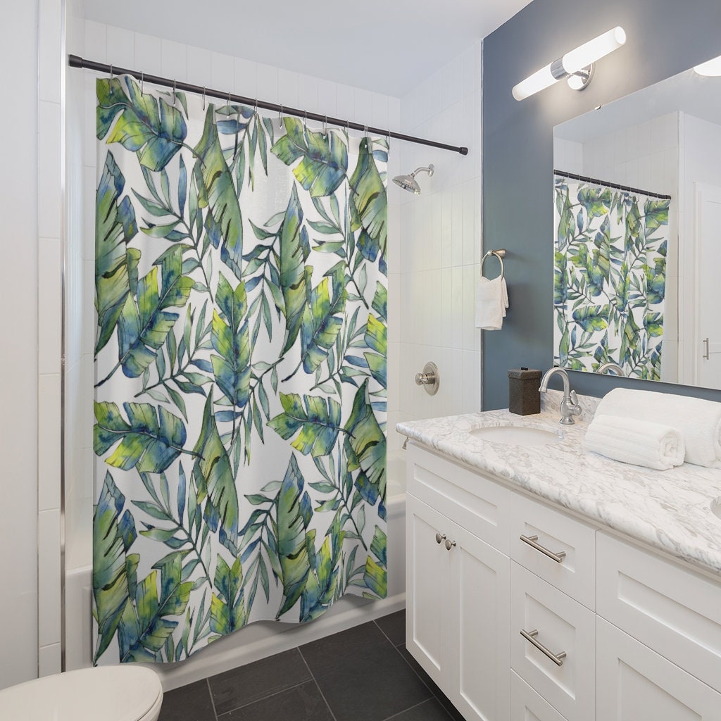 Nature Botanical Tropical Shower Curtain With Green Leaves And Unique Prints For Your Bathroom