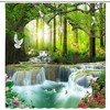 Nature Forest Waterfall Wild Animals Shower Curtain for Scenic Bathroom