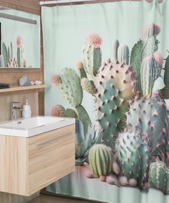Nature Inspired Cactus Shower Curtain, Southwest Style Bathroom Decoration For Kids