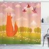 Nature Inspired Cartoon Shower Curtain With Animal Fox Wildlife Print For Bathroom Decor