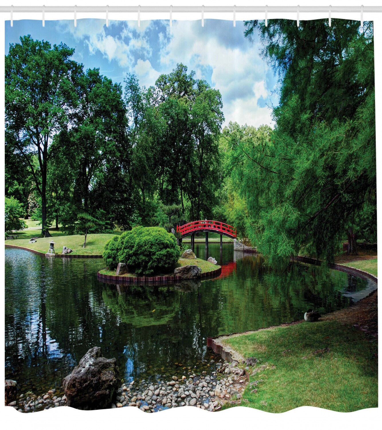 Nature Japanese Garden Lake Print for Bathroom Shower Curtain