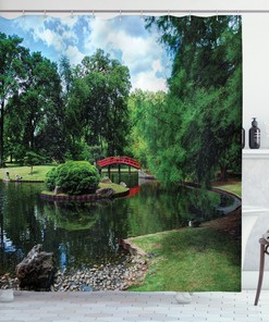 Nature Japanese Garden Lake Print for Bathroom Shower Curtain