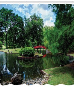 Nature Japanese Garden Lake Print for Bathroom Shower Curtain