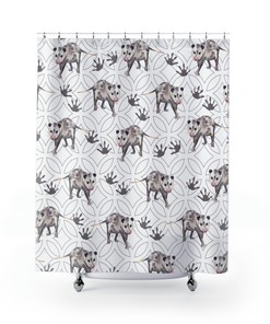 Nature Lover Marsupial Shower Curtain, Minimalist Geometric Pattern Bath Accessory with Opossum Design