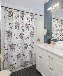 Nature Lover Marsupial Shower Curtain, Minimalist Geometric Pattern Bath Accessory with Opossum Design