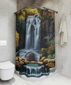 Nature Peaceful Waterfall Shower Curtain - Scenic Print for Bathroom