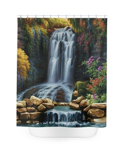 Nature Peaceful Waterfall Shower Curtain - Scenic Print for Bathroom