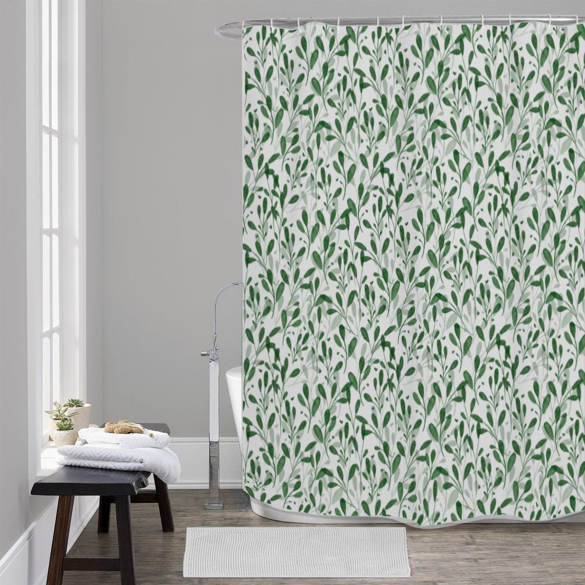 Nature Plant Floral Tropical Greenery Leaf Shower Curtain - Image 2