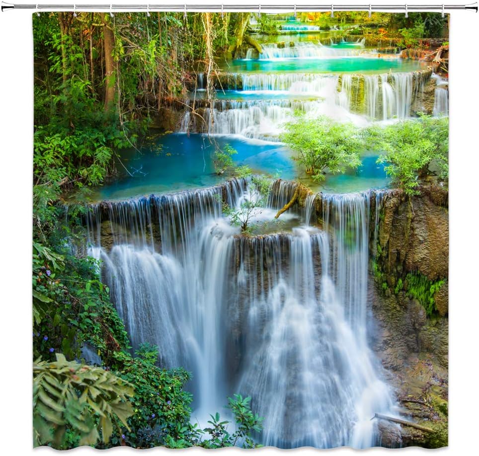 Nature Rainforest Shower Curtain, Tree and Landscape Design, Waterproof and Durable