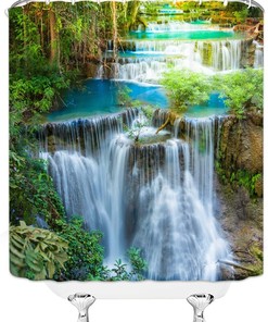 Nature Rainforest Shower Curtain, Tree and Landscape Design, Waterproof and Durable