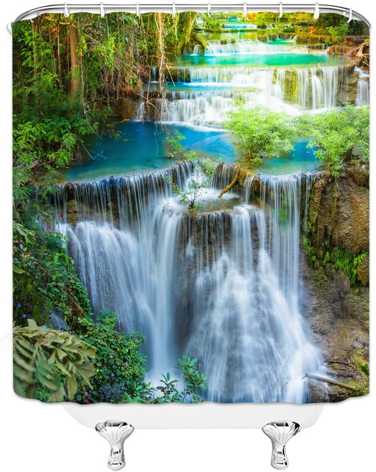 Nature Rainforest Shower Curtain, Tree and Landscape Design, Waterproof and Durable