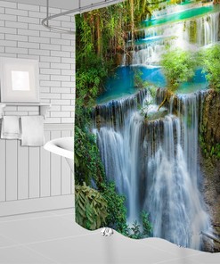 Nature Rainforest Shower Curtain, Tree and Landscape Design, Waterproof and Durable