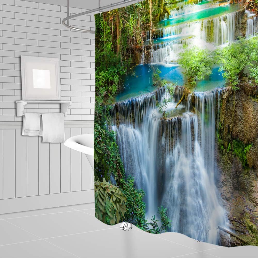 Nature Rainforest Shower Curtain, Tree and Landscape Design, Waterproof and Durable