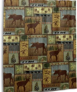 Nature Rustic Mountain Pines Lodge Bear Shower Curtain for Bathroom Decor
